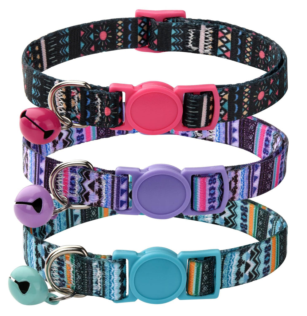 MarukoPet cat collar set three-pack with bells and Bohemia floral patterns for daily safety.