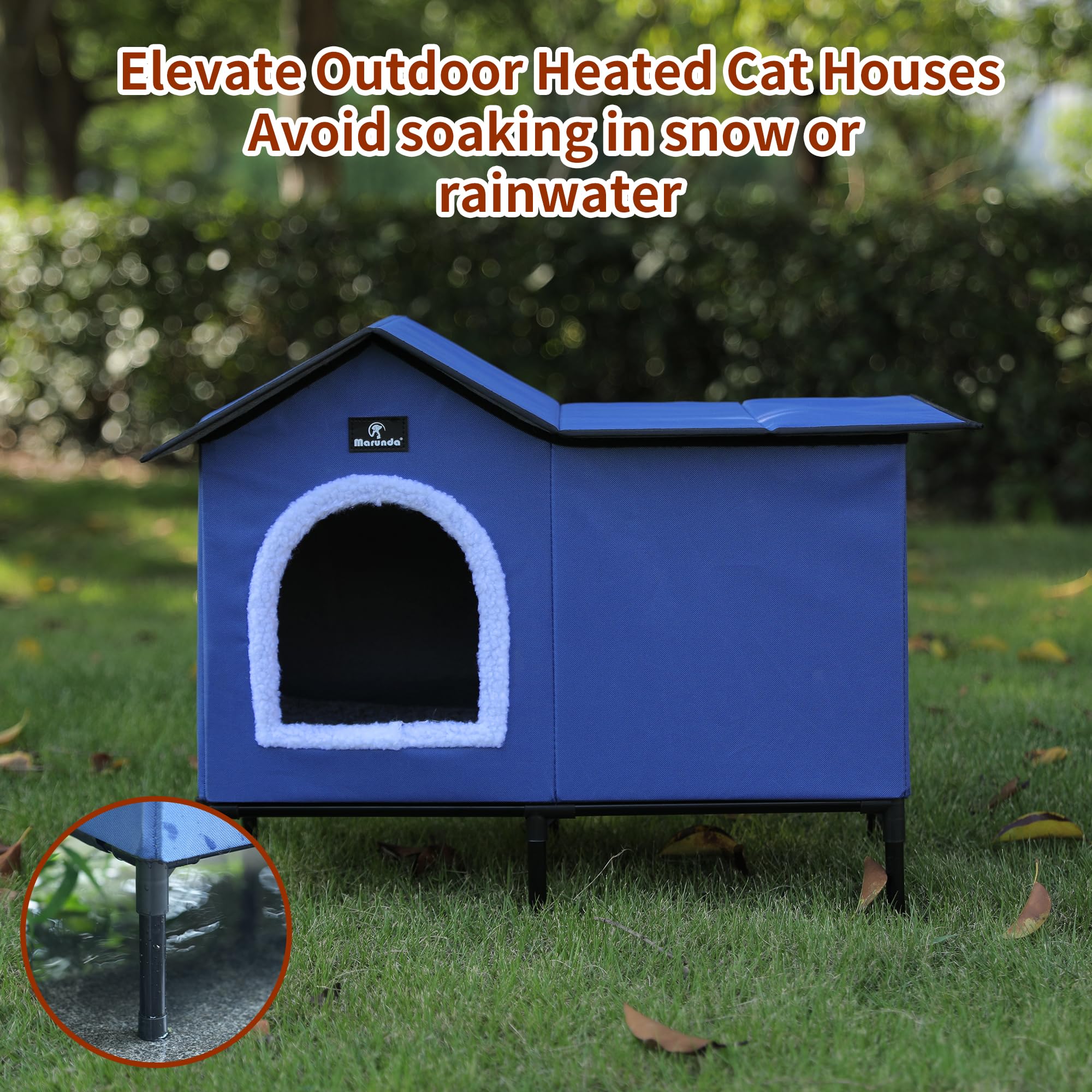 MARUNDA large heated cat house pet shelter image shows a content cat enjoying warm, cozy retreat.
