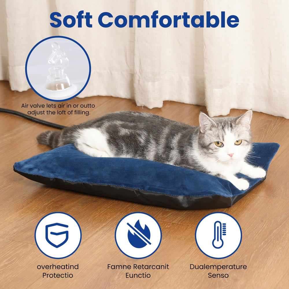 MARUNDA outdoor heated cat bed blue side view highlights portable, lightweight design