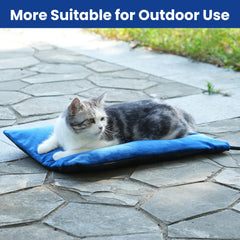 MARUNDA outdoor heated cat bed blue thermostat control emphasizes safe, consistent warmth
