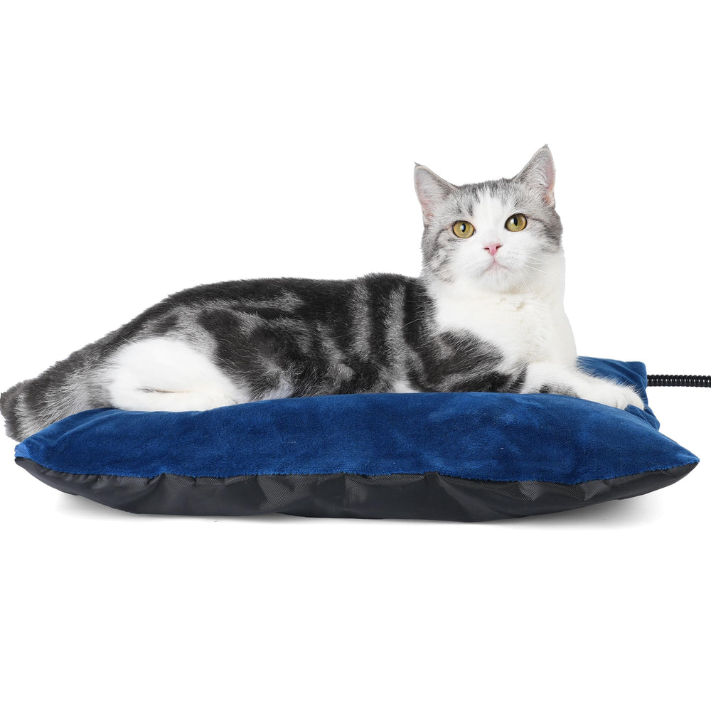 MARUNDA outdoor heated cats bed blue, cozy warmth for pets outdoors.