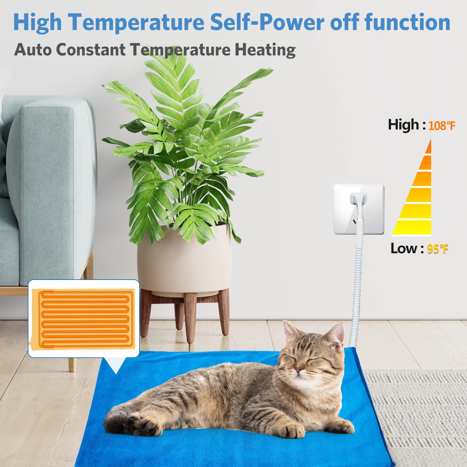 MARUNDA pet heating pad dual cord protection reduces chewing risk.