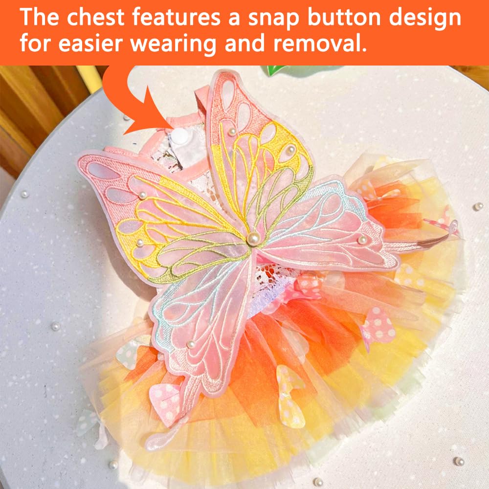 Maruomiki dog princess dress back view emphasizes easy on/off with chest snap buttons