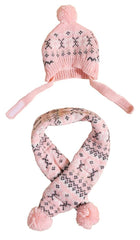 MaruPet dog hat and scarf set in pink wave keeps small dogs warm and stylish.