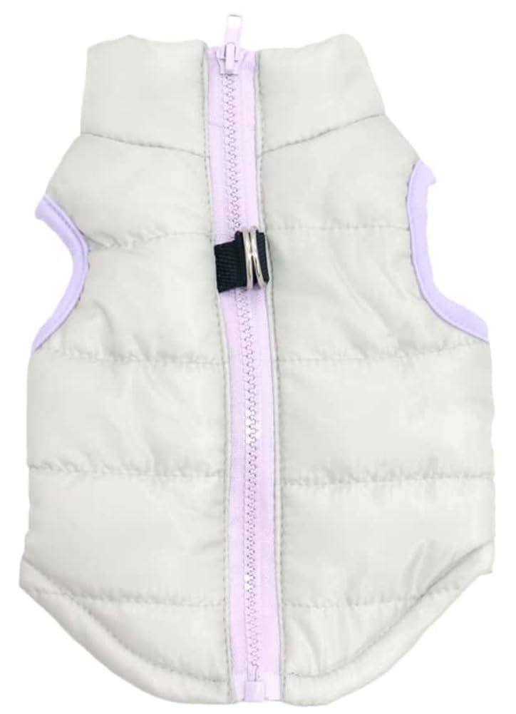 MaruPet winter vest on small dog, front view, offering windproof warmth for chilly walks.