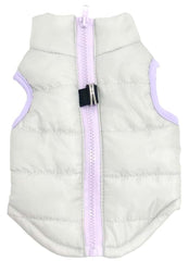 MaruPet winter vest on small dog, front view, offering windproof warmth for chilly walks.