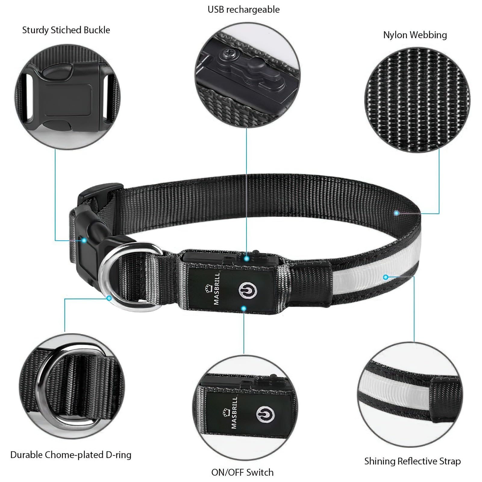 MASBRILL adjustable quick-release dog collar for easy fitting