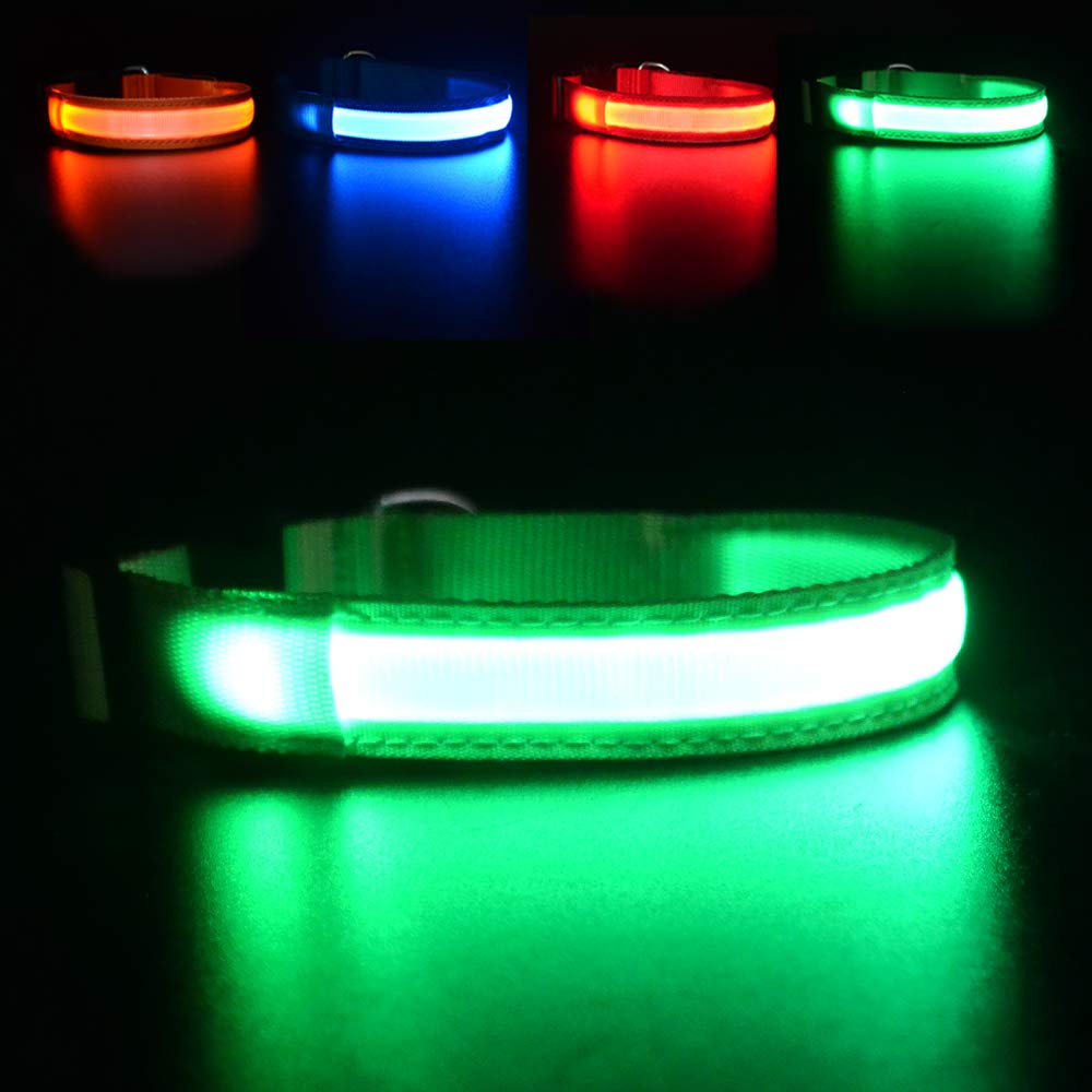 MASBRILL LED Dog Collar front view with bright visibility for night walks.