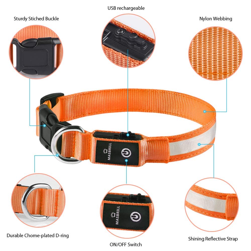 MASBRILL LED dog collar mode-switch with three lighting options