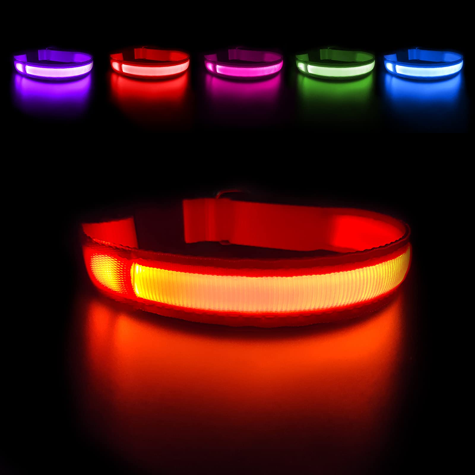 MASBRILL Light Up Dog Collar glowing LED on for nighttime visibility
