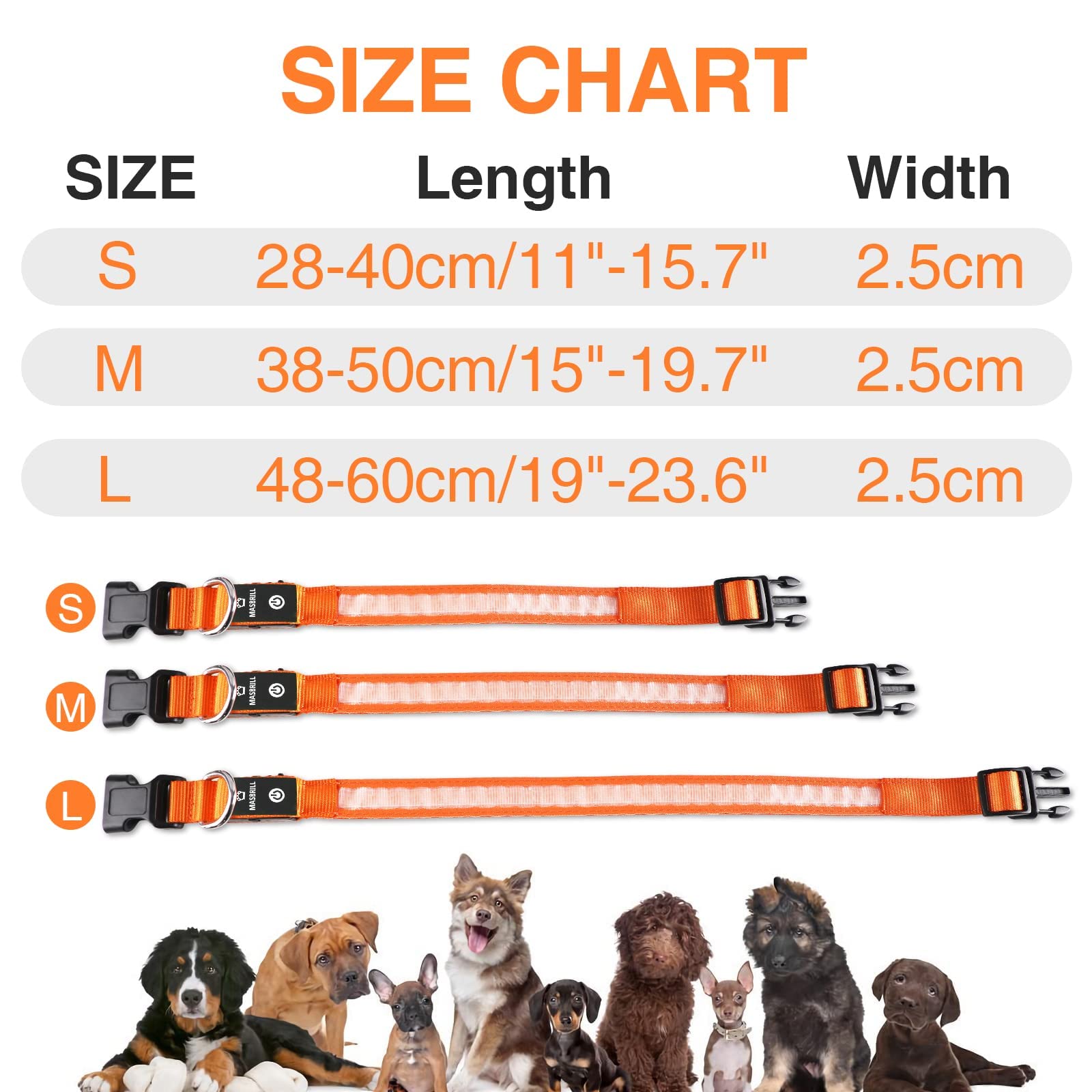 MASBRILL LED dog collar waterproof and durable for all-weather wear