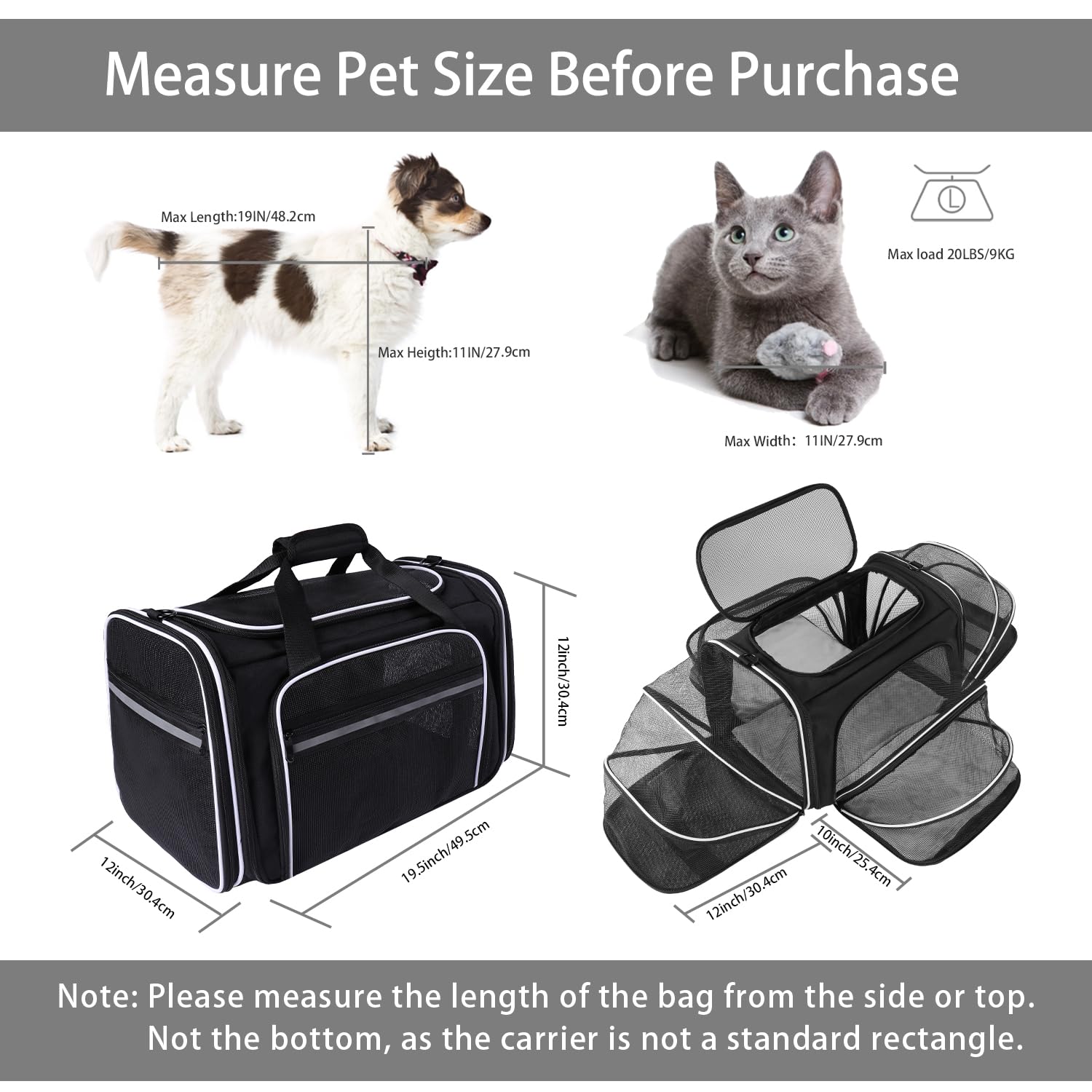 MASKEYON 4-side expandable design increases resting space for pets during travel
