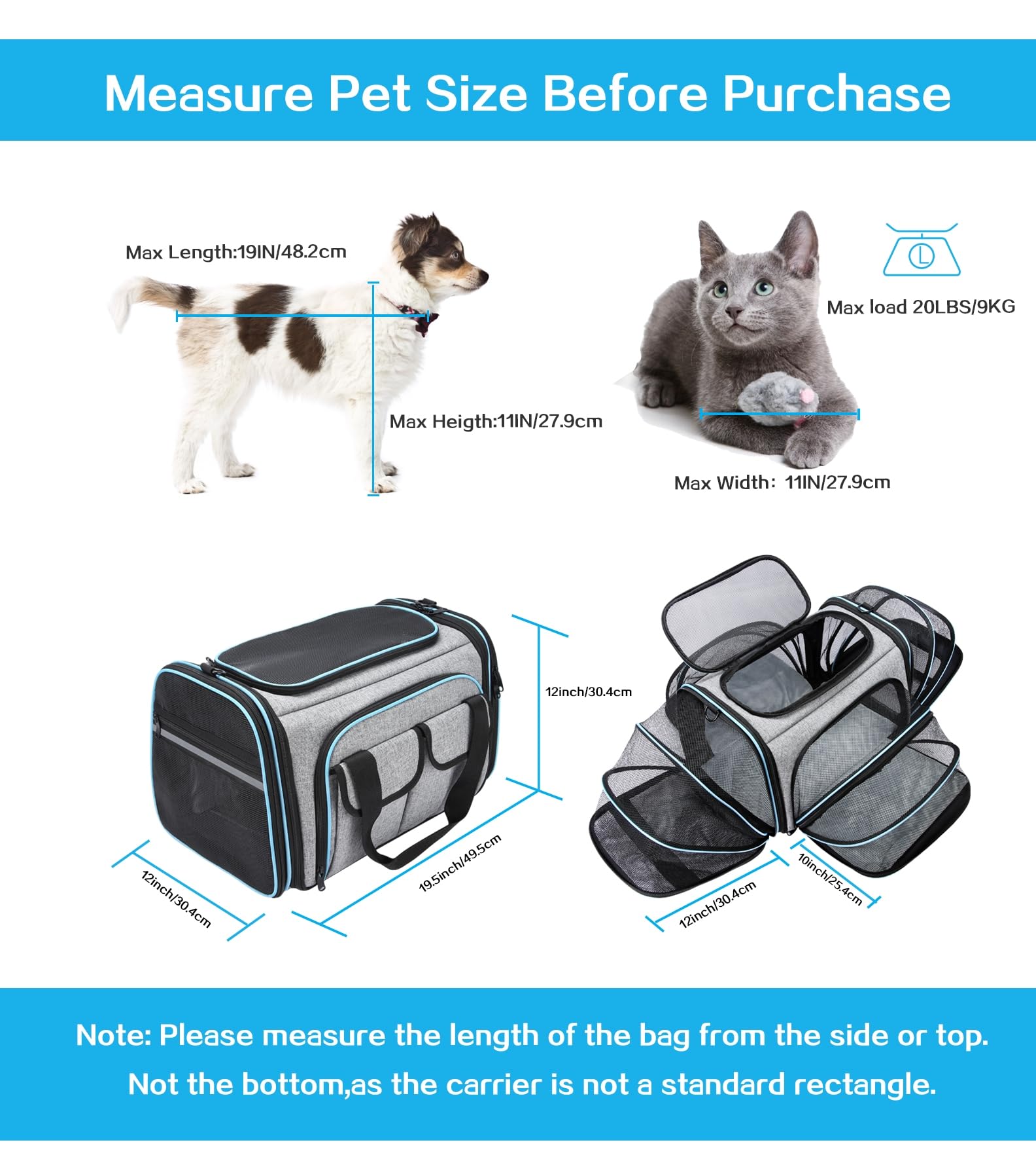 MASKEYON pet carrier with 3 entrances offers easy access for pets.