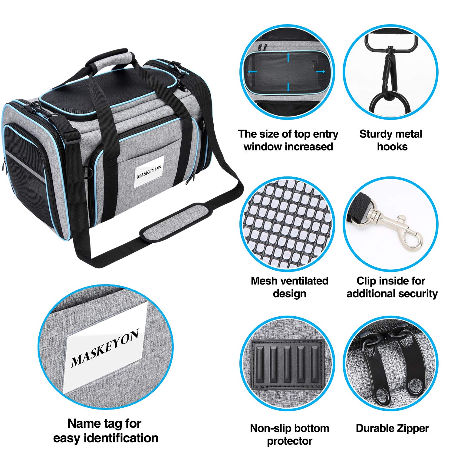 MASKEYON non-slip bottom keeps the carrier stable on smooth surfaces.