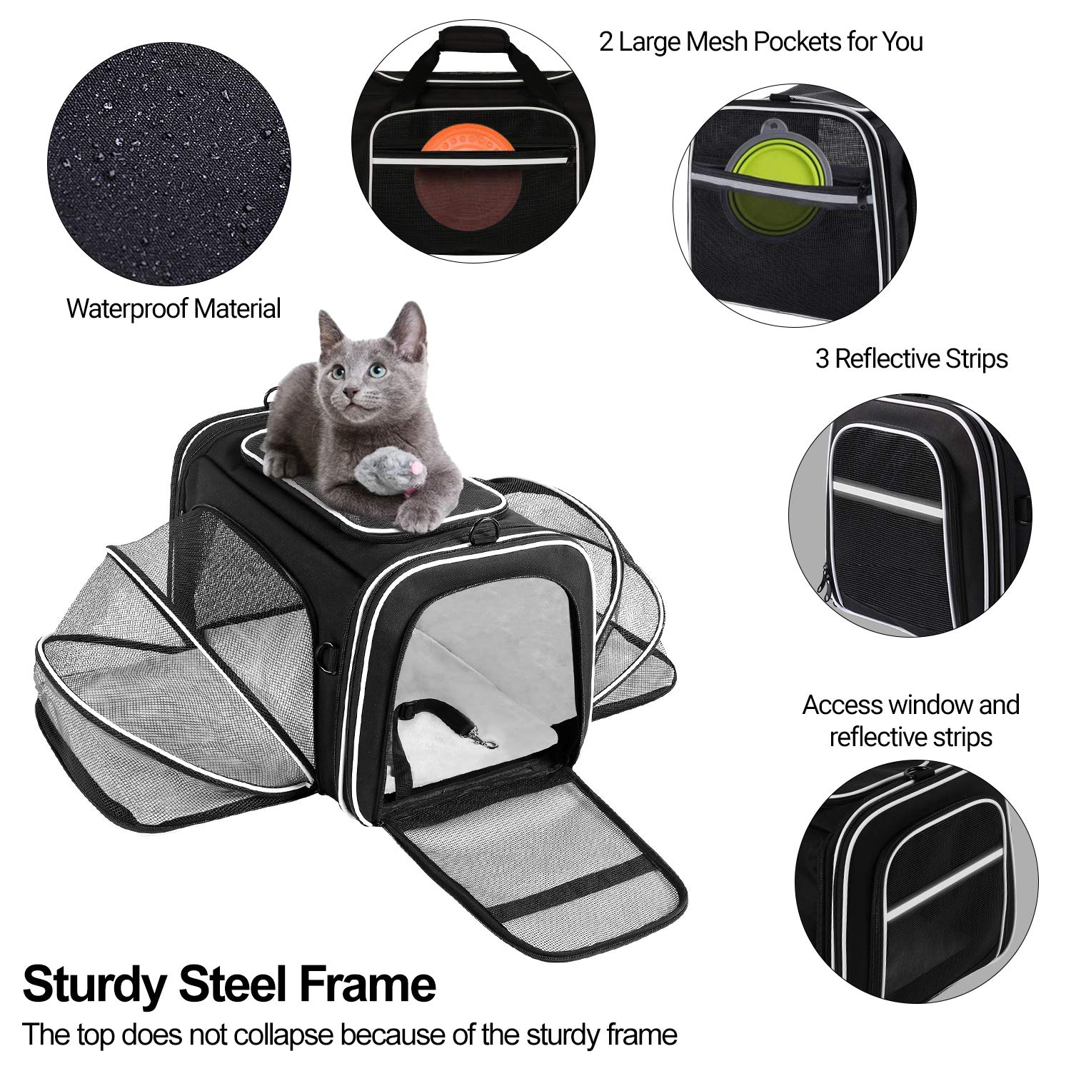 MASKEYON side entrances and pockets organize treats, documents, and toys