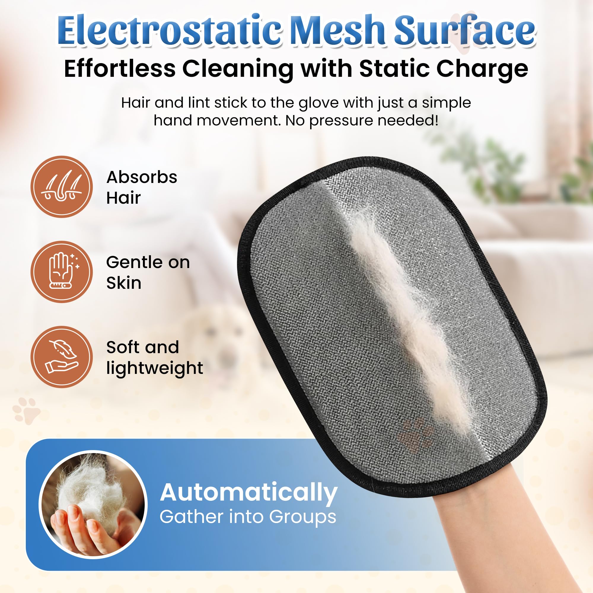 Maskotiks pet hair removal glove's larger size covers more area for faster cleans.