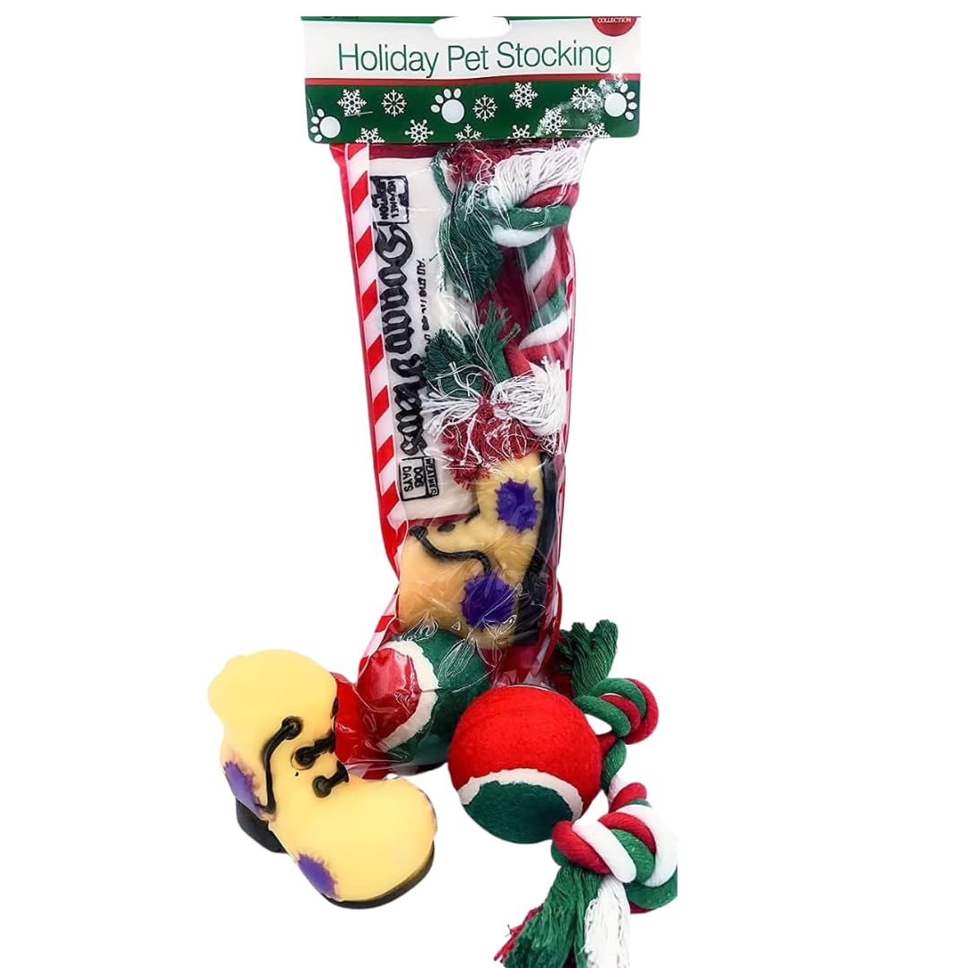 Massca Christmas dog stocking toy with a squeaky newspaper inside for interactive play.