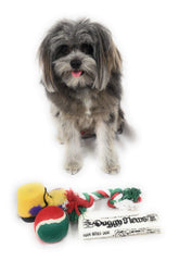 Massca red-green-white tennis ball toy enhances fetch and tug play.