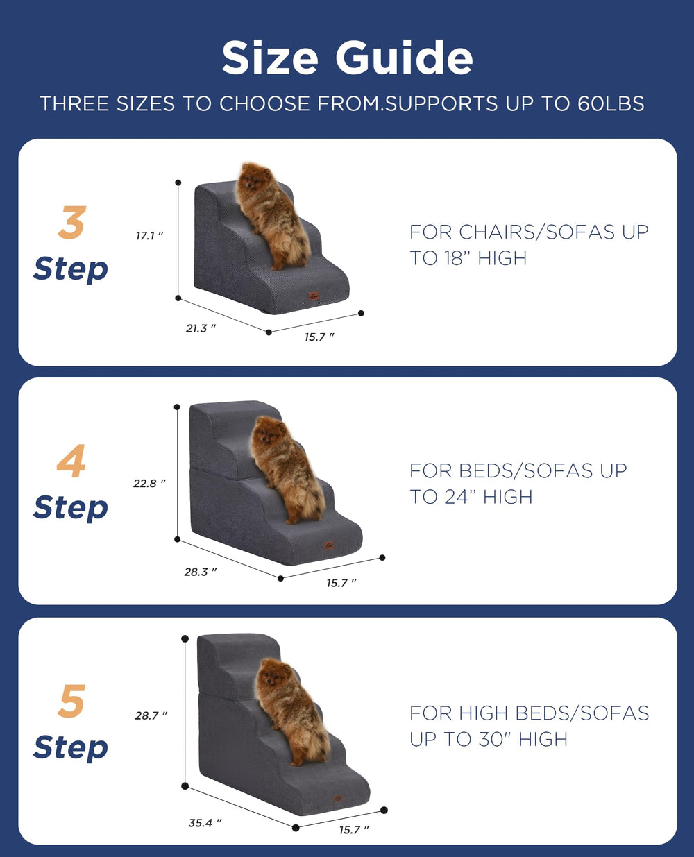 MASSFU Beige Curved Dog Stairs fits sofas up to 23 inches