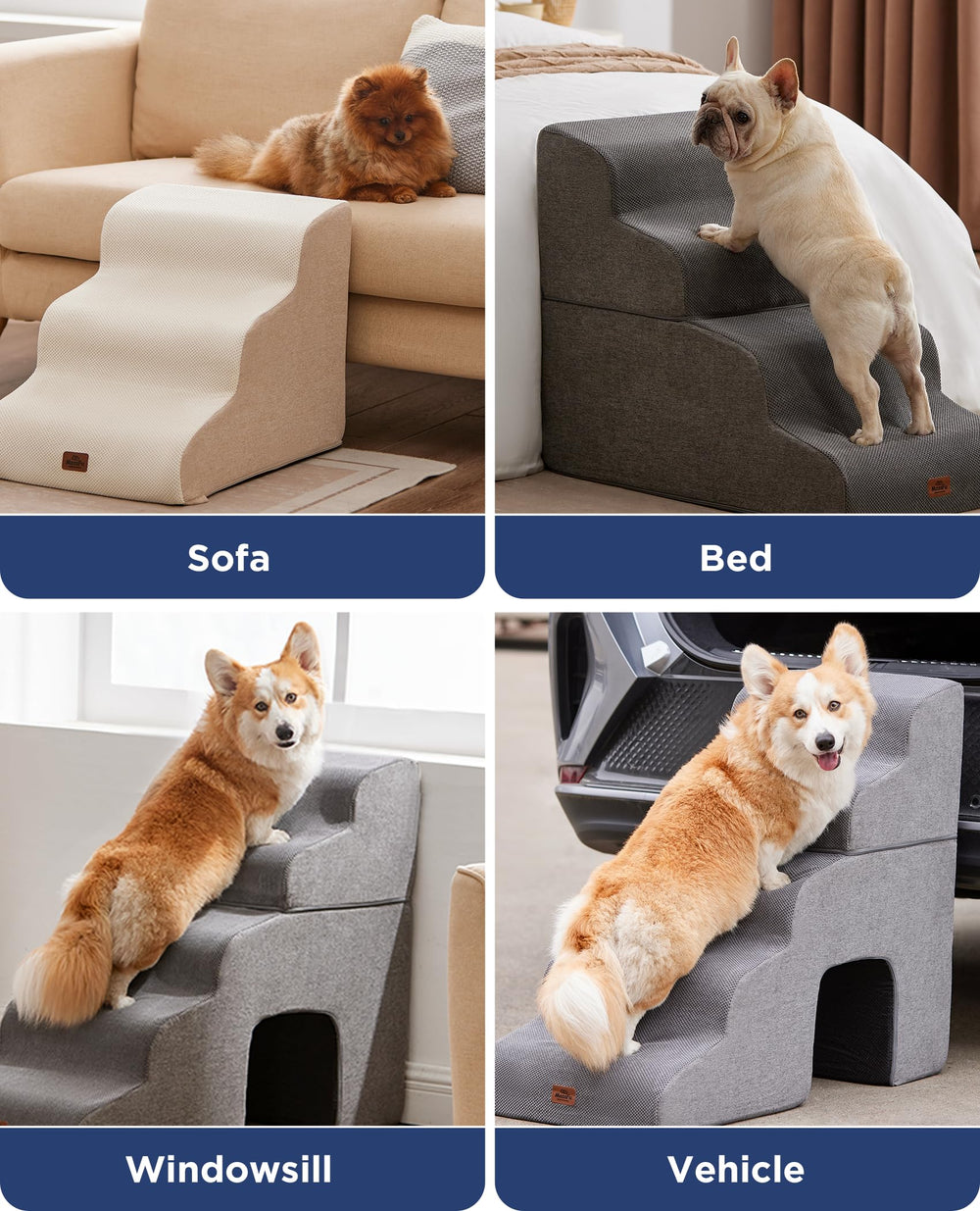 MASSFU Beige Curved Dog Stairs removable cover is machine washable