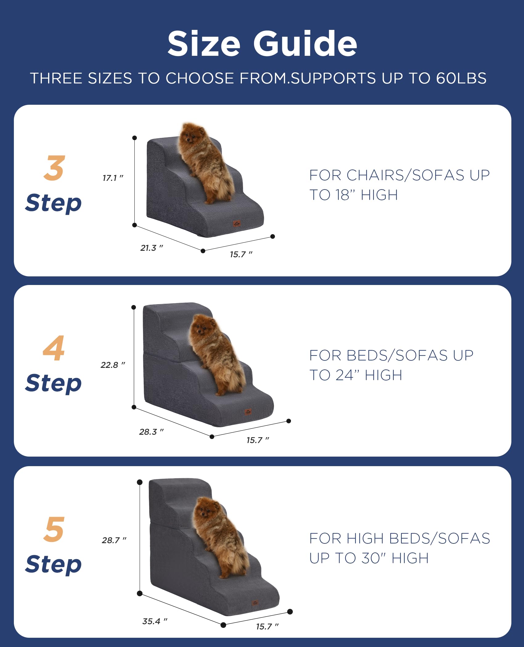 MASSFU gray curved dog stairs removable cover close-up showing machine washable fabric