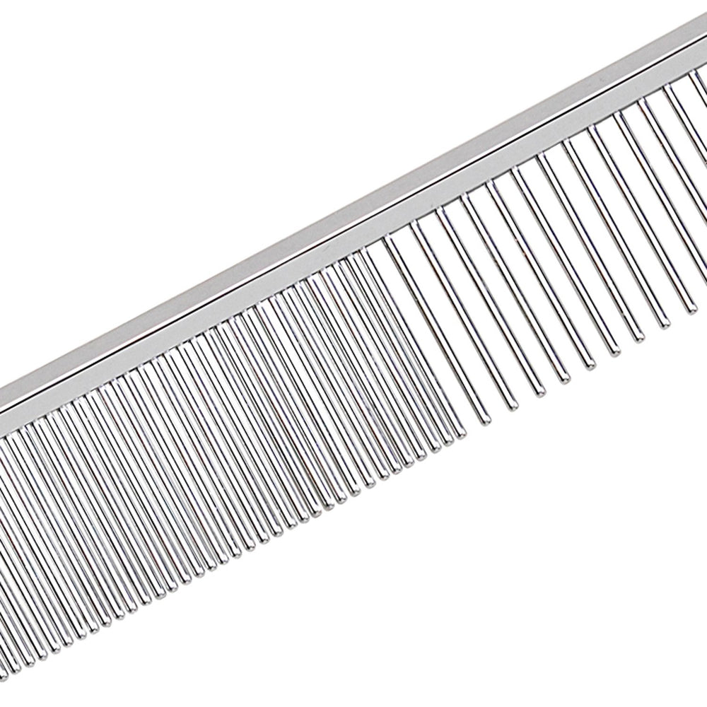 Master Grooming Tools Greyhound comb grip-handle close-up highlights non-slip, steady brushing