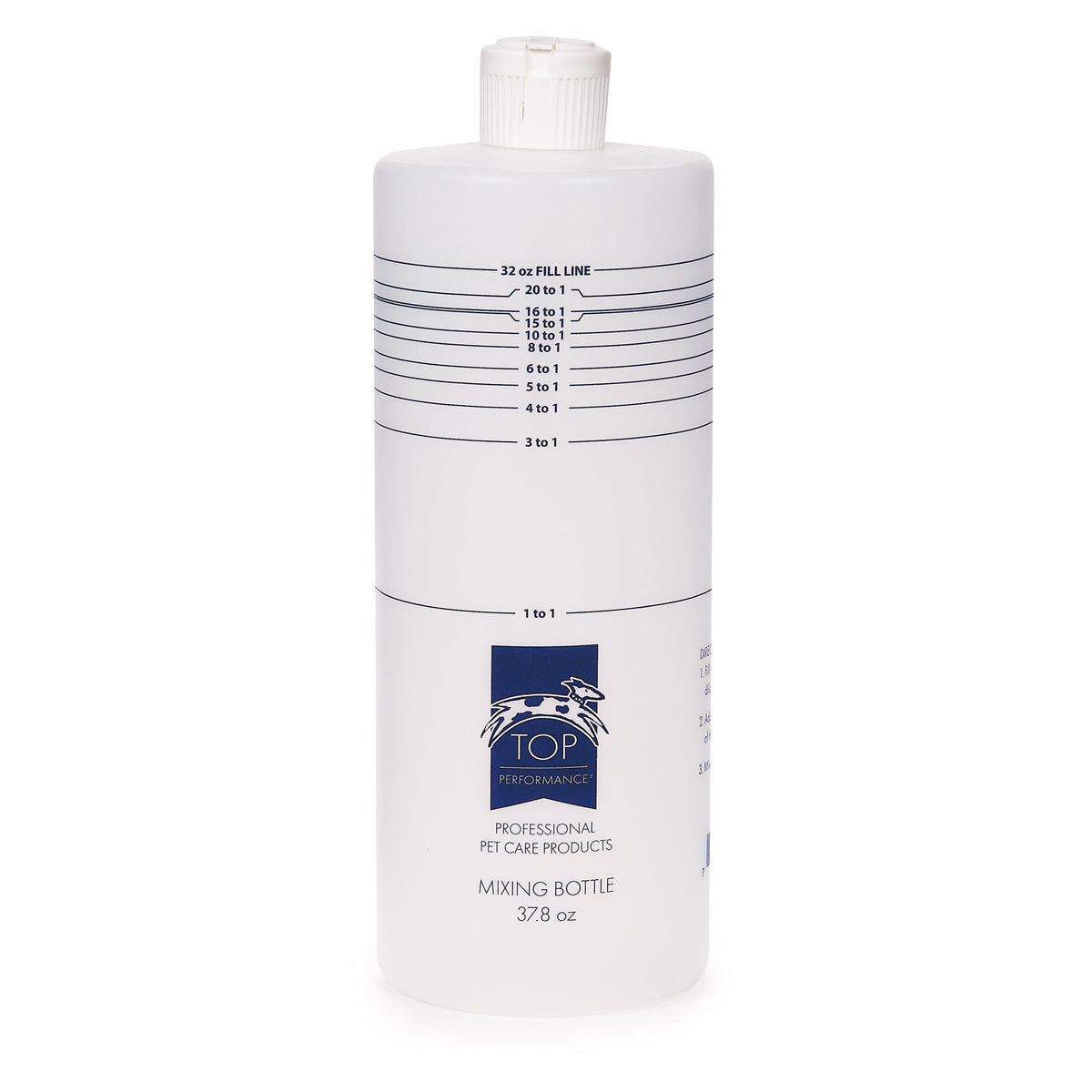 Master Grooming Tools Top Performance Mixing Bottle 32oz close-up with graduated lines for precise dilution.