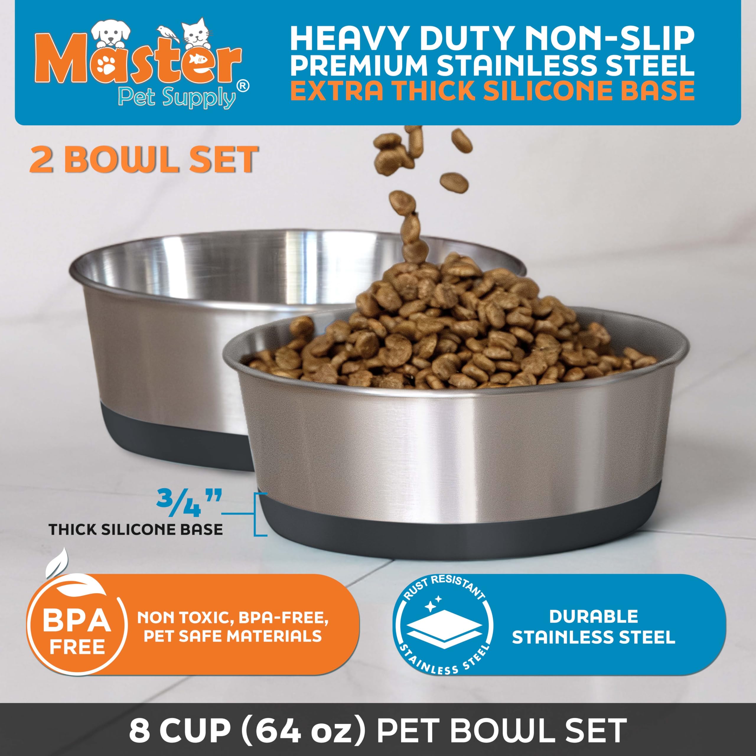 Master Pet Supply 8-cup bowls suitable for water or food capacity
