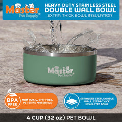 Master Pet Supply double-wall insulated bowl keeps water colder longer.