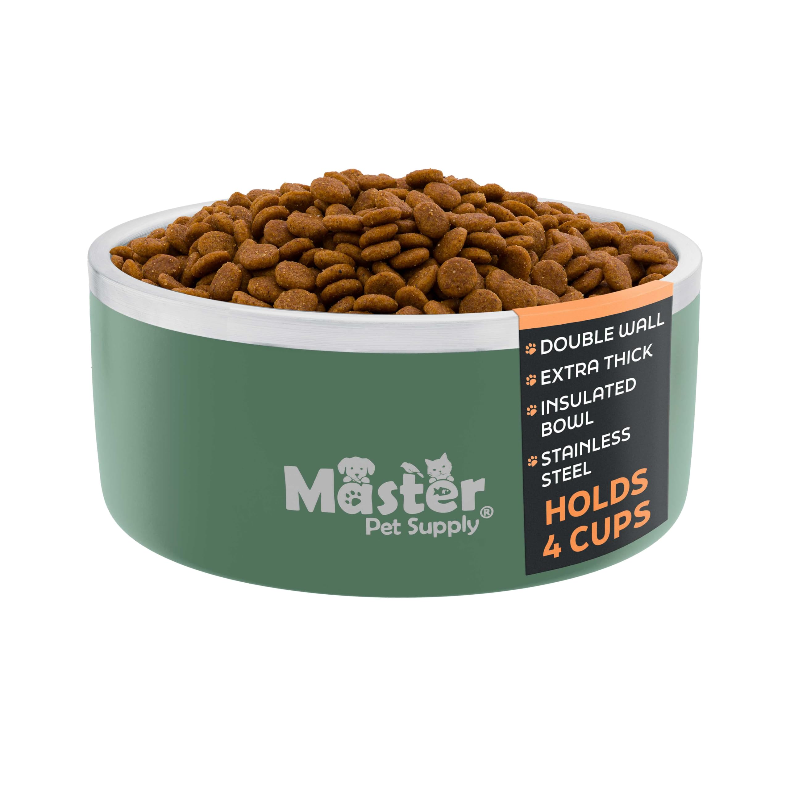 Master Pet Supply stainless steel dog bowls in camo patrol for rugged outdoor use.
