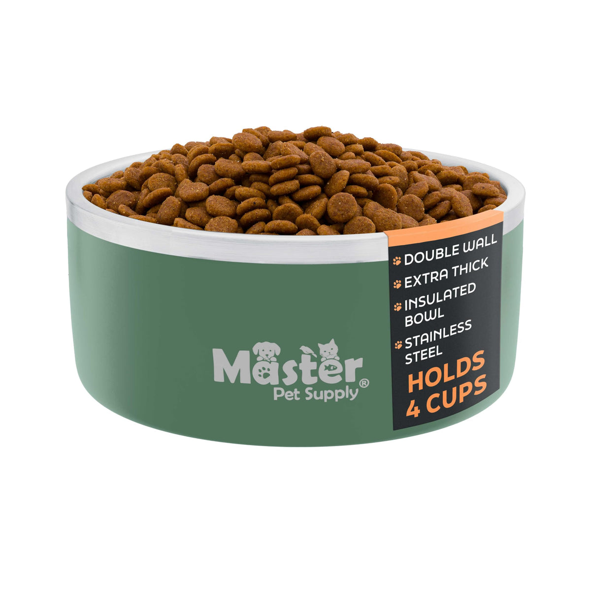 Master Pet Supply stainless steel dog bowls in camo patrol for rugged outdoor use.
