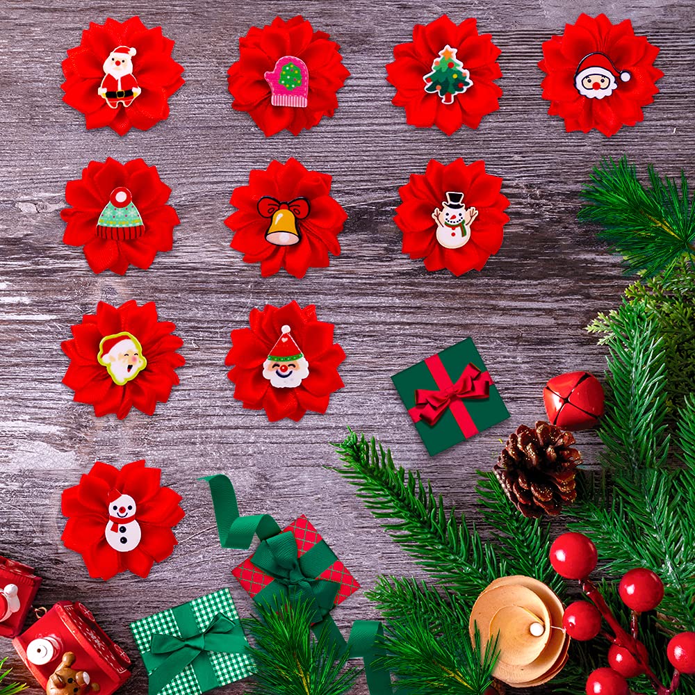 Masue Pets Christmas dog bows close-up, revealing pattern details like snowmen and caps.