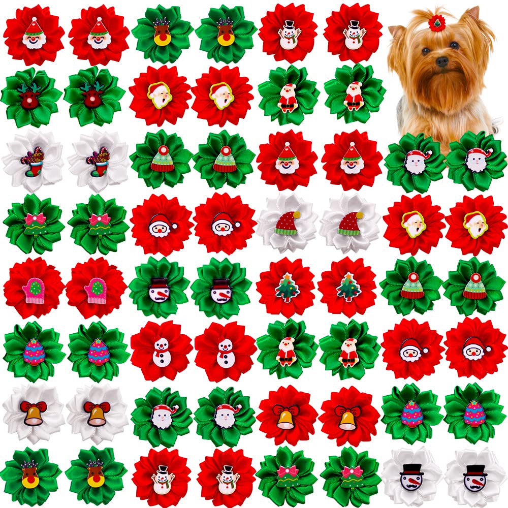 Masue Pets Christmas dog bows pack with assorted patterns for festive holiday styling.