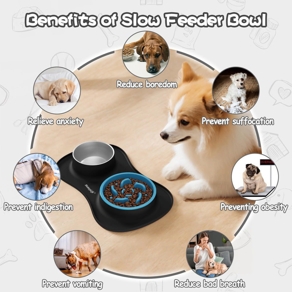 MateeyLife 1082 ml dog bowl capacity and 850 ml stainless steel bowl.