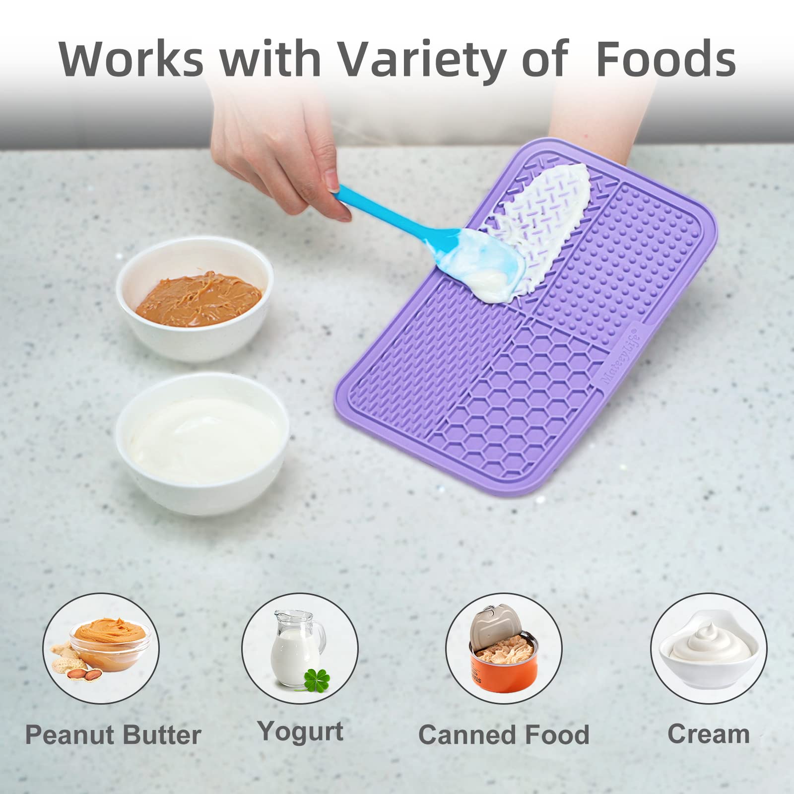 MateeyLife lick mat is microwave-safe and top-rack dishwasher-safe for quick cleanup.