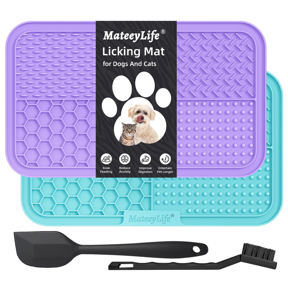 MateeyLife lick mat with suction cups secures to tile for calm, slow feeding.