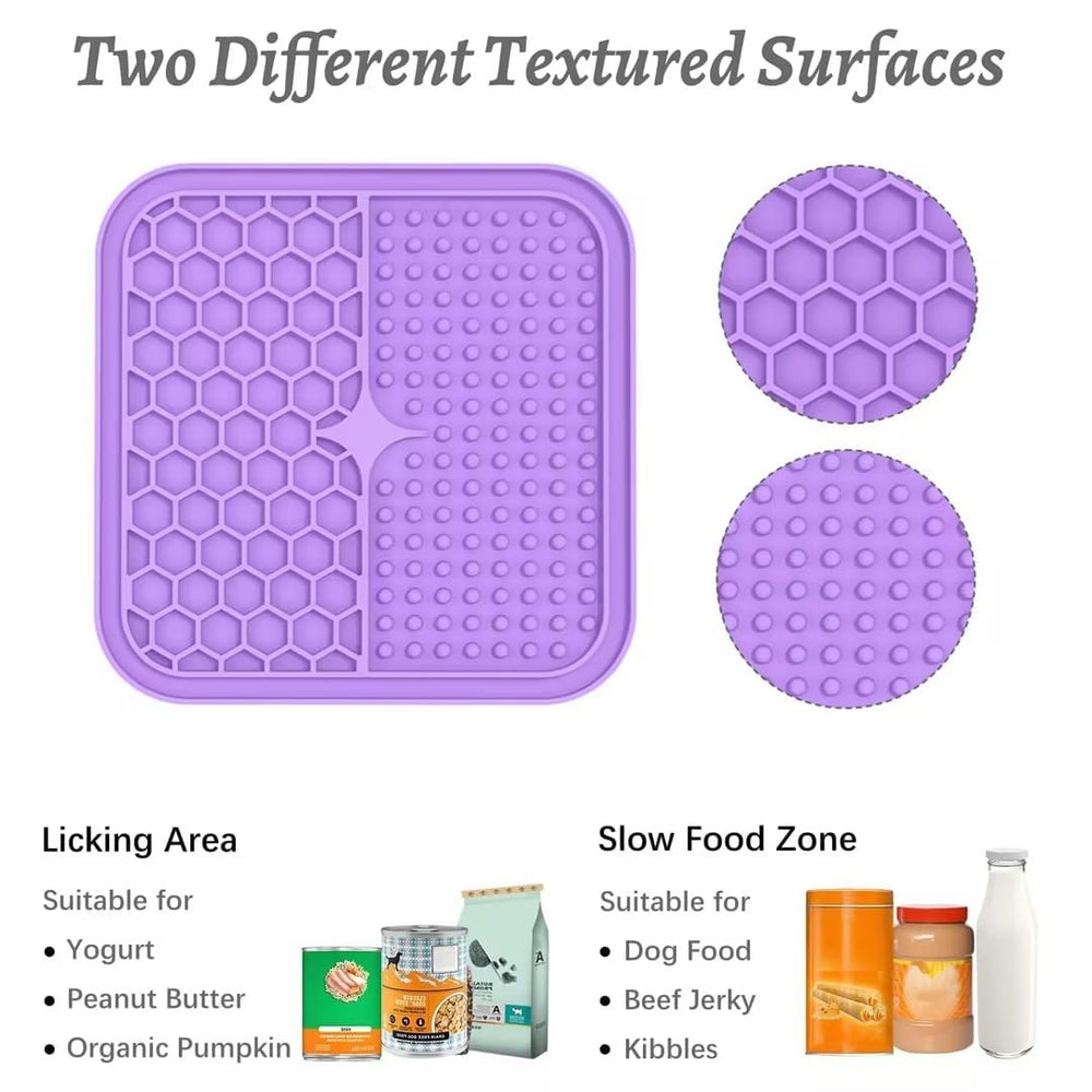 MateeyLife lick mat with suction cups used during bath time to keep a pet occupied.