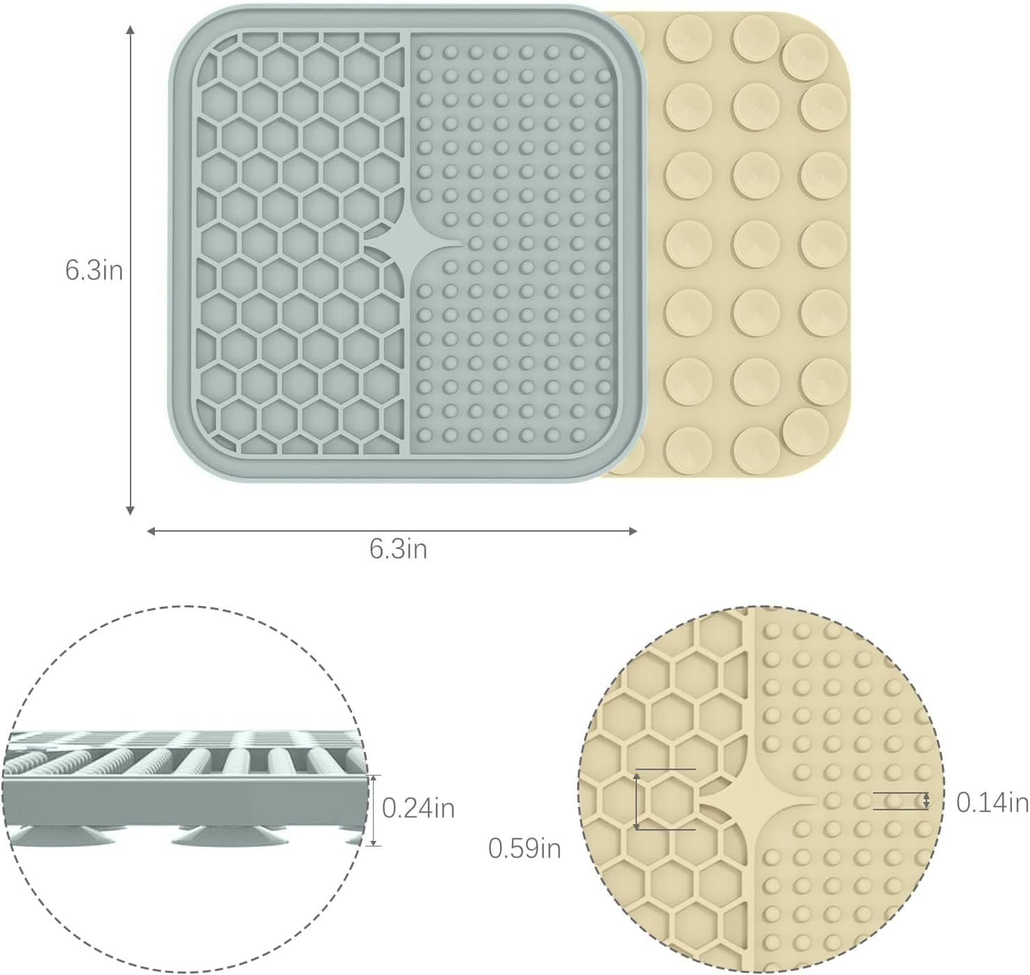 MateeyLife lick mat with 49 suction cups gripping a tile surface.