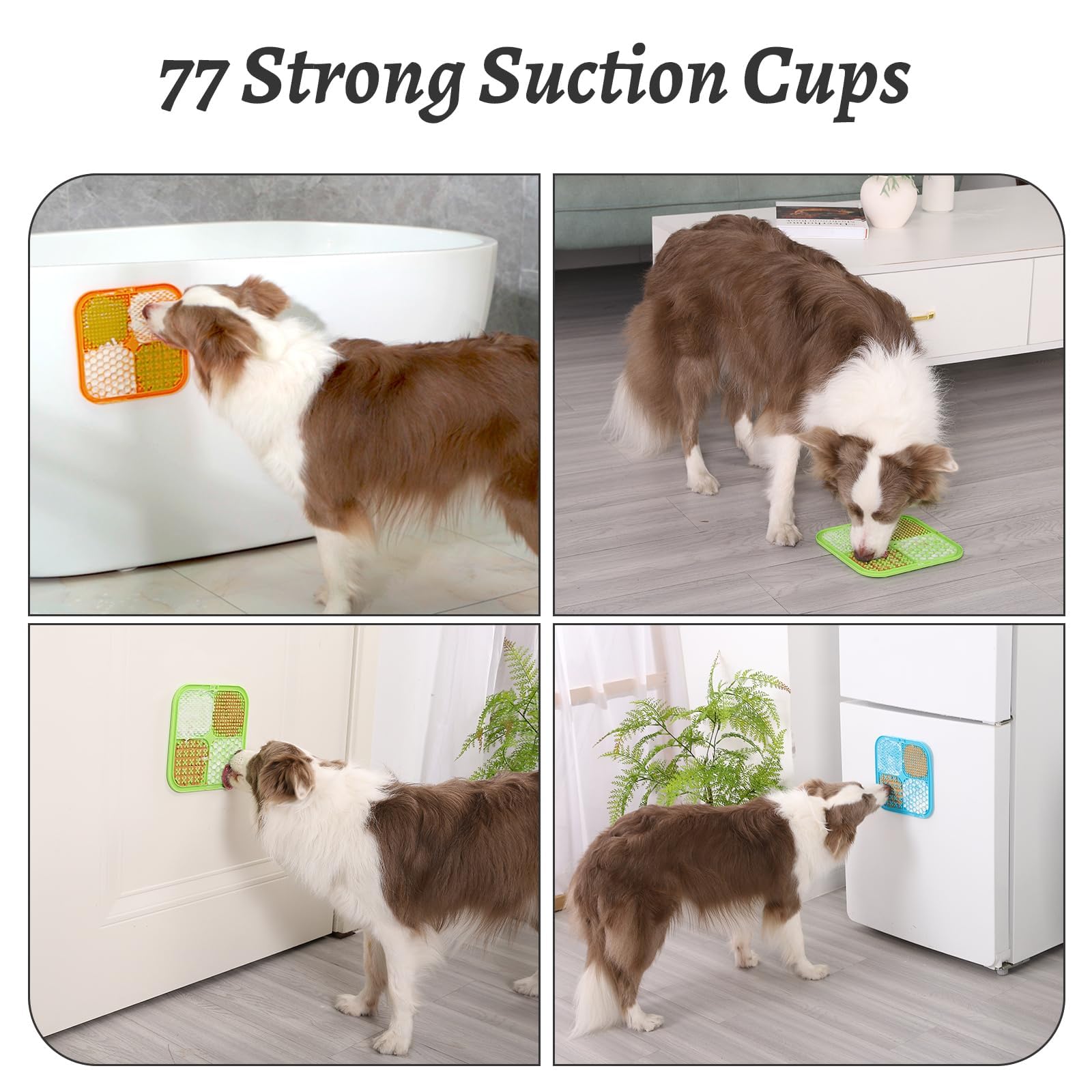 MateeyLife lick mat with 77 suction cups supports secure adherence on smooth surfaces.