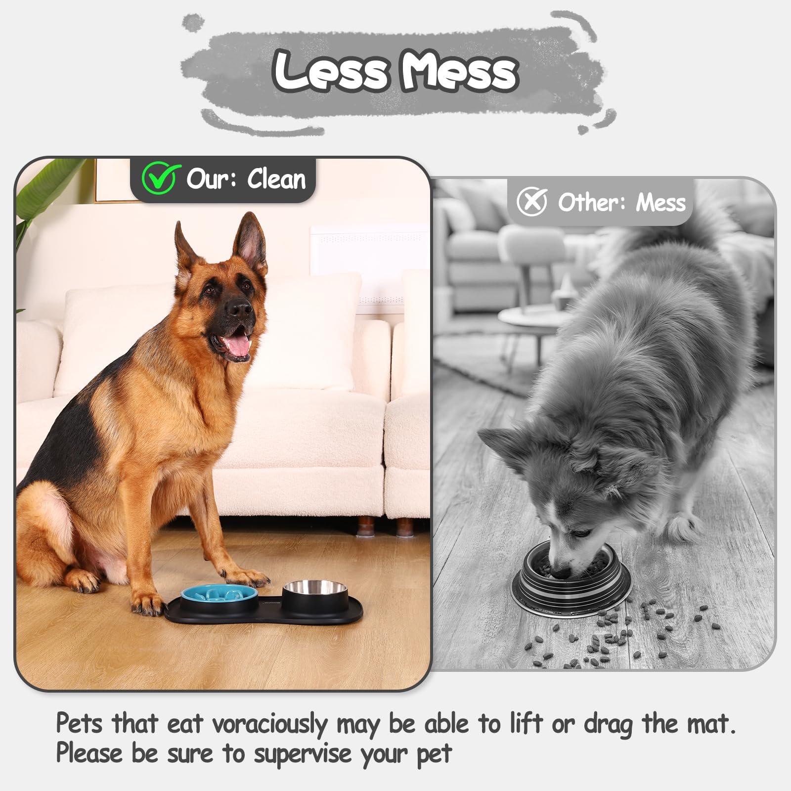 MateeyLife non-slip silicone mat secures bowls and reduces floor splashes.