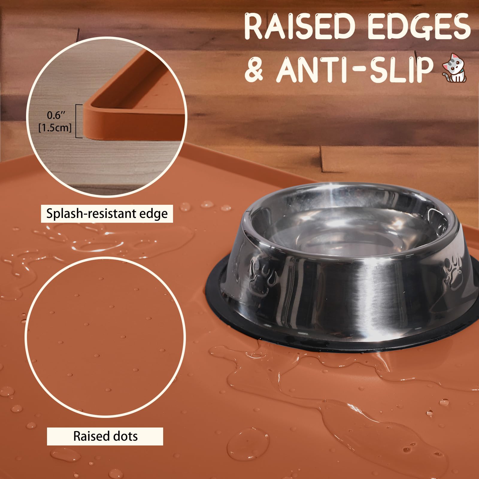 MateeyLife raised-edge mat contains messes around feeding bowls