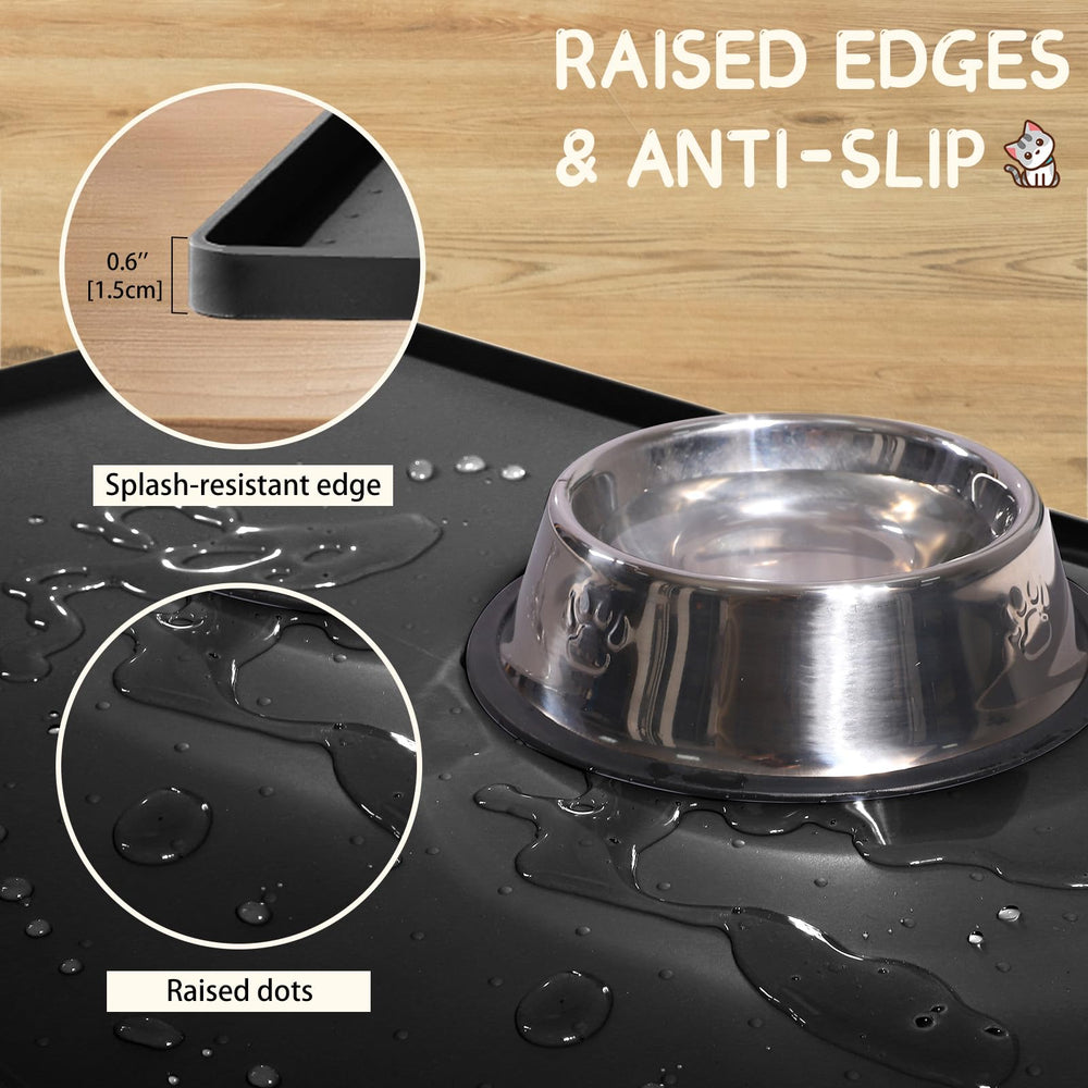 MateeyLife raised-edge pet feeding mat keeps mess contained and floors clean.
