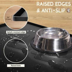 MateeyLife raised-edge pet feeding mat keeps mess contained and floors clean.