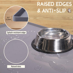 MateeyLife raised-edge pet mat showing lip containment of spills.