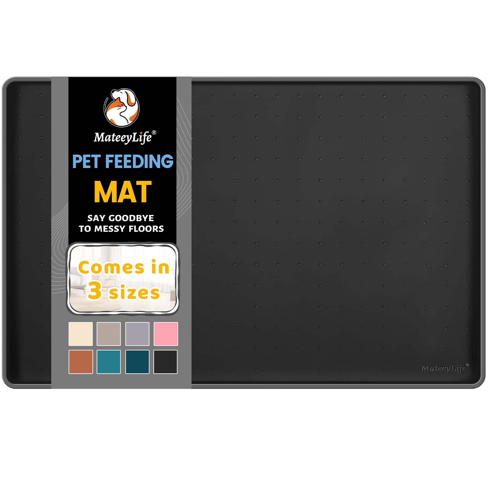 MateeyLife silicone cat & dog food mat floor waterproof with raised lip protects floors from spills.