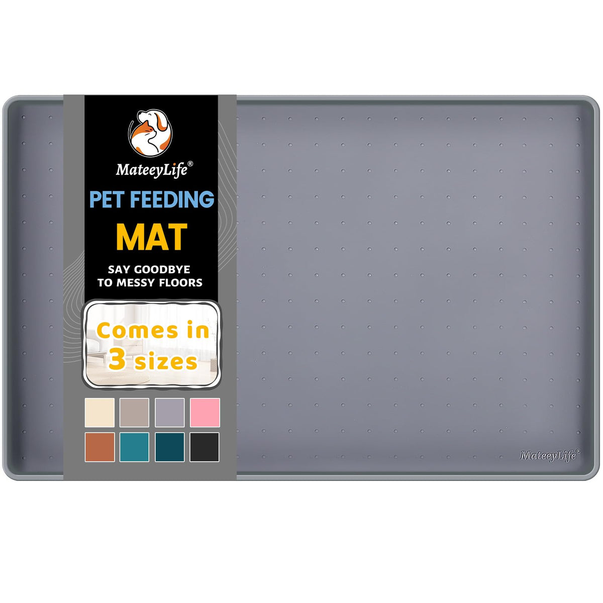MateeyLife silicone cat and dog food mat folded for compact travel, keeps messes contained.