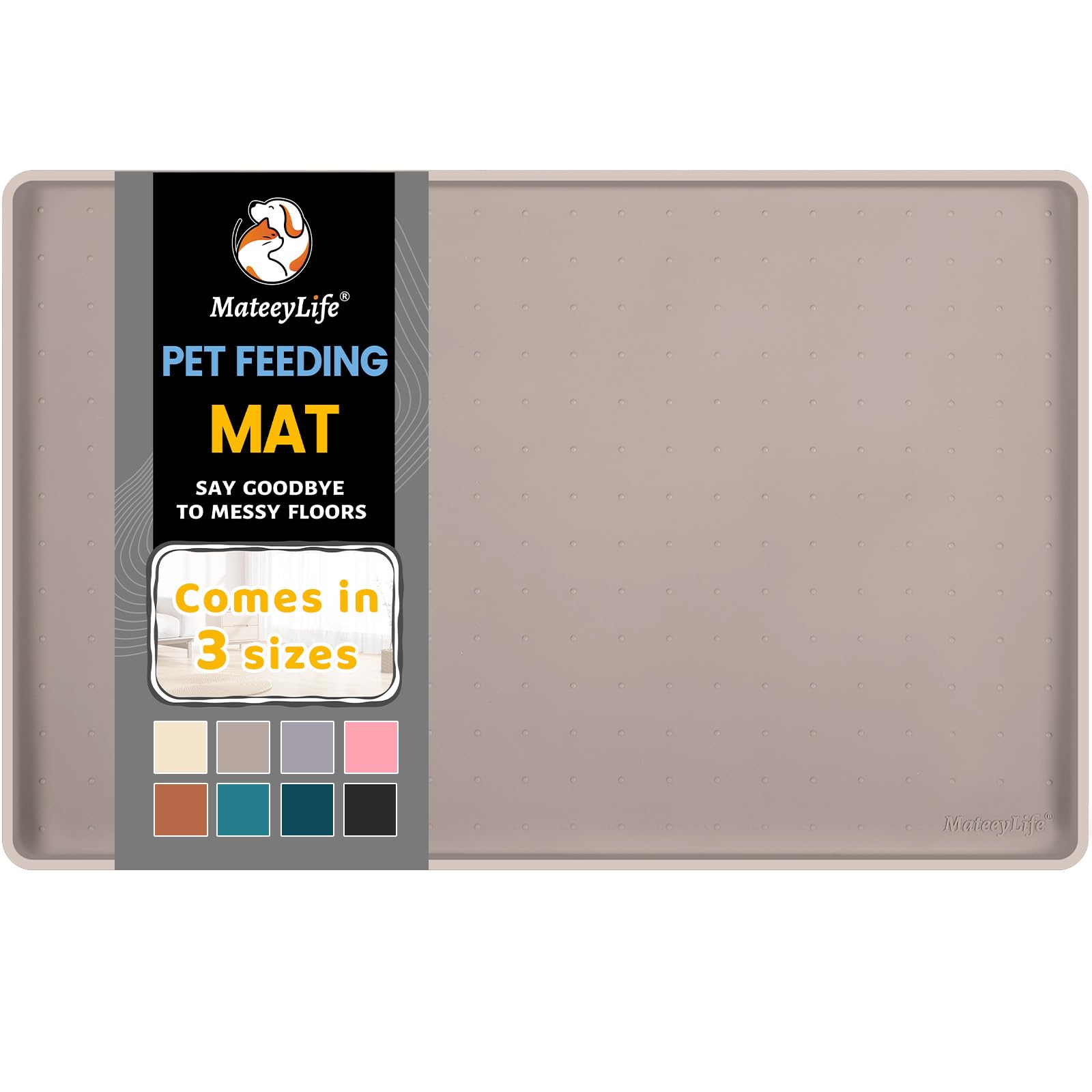 MateeyLife silicone cat and dog food mat rolled for travel; easy portability.