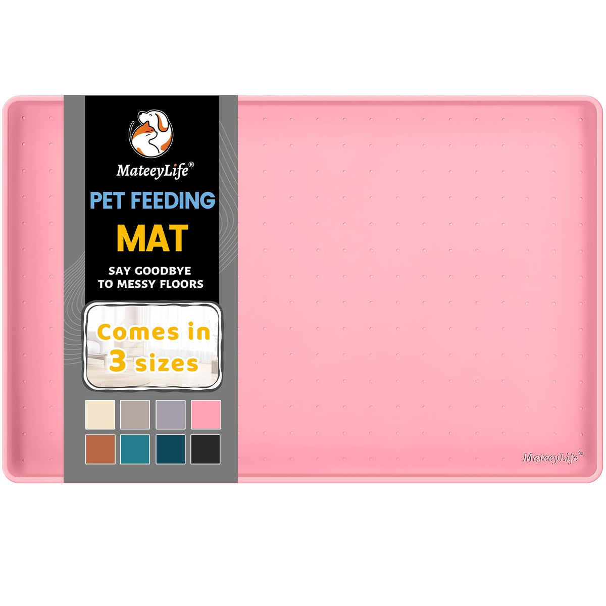 MateeyLife silicone cat and dog food mat rolled for travel, protecting floors.