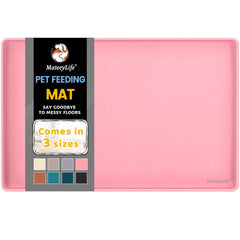 MateeyLife silicone cat and dog food mat rolled for travel, protecting floors.