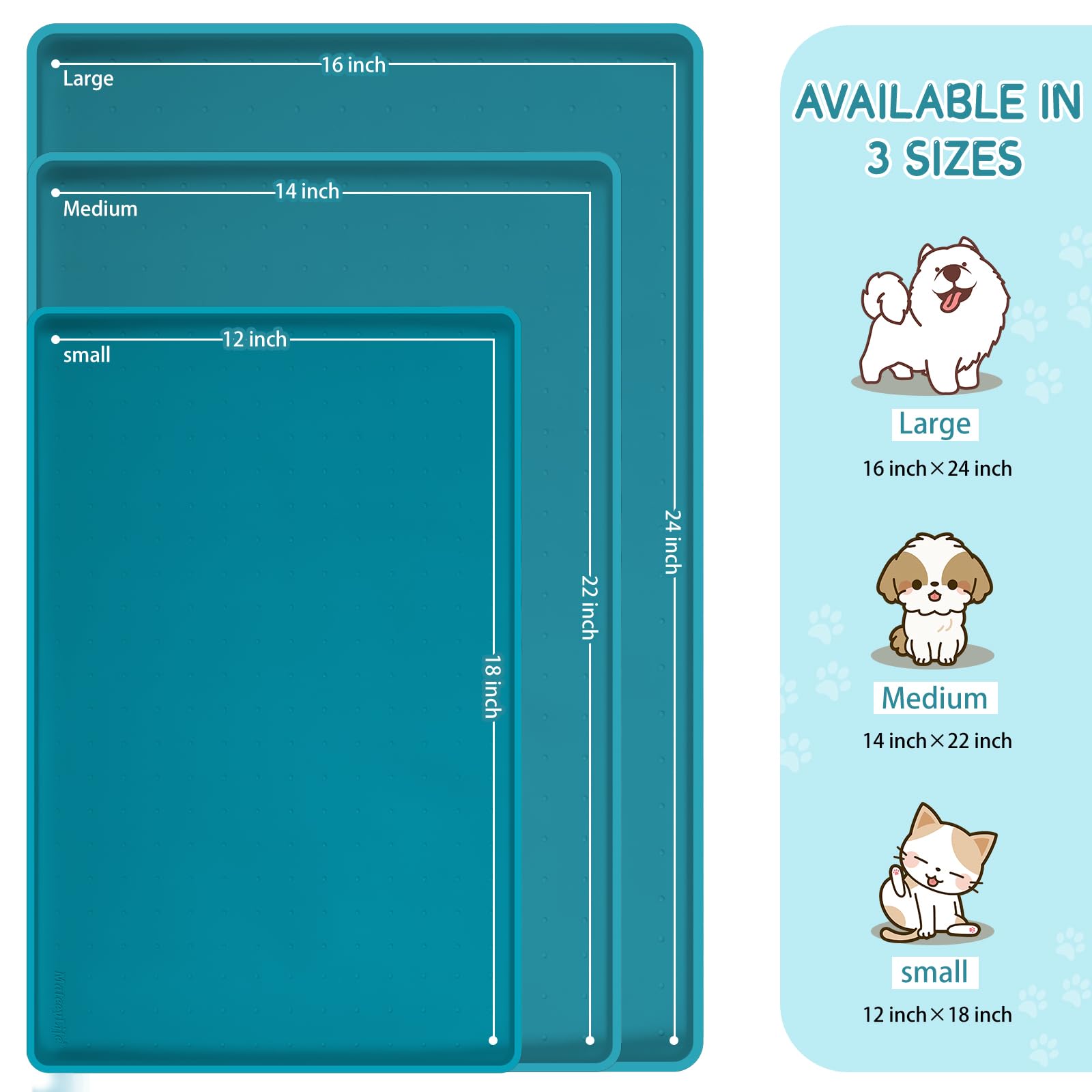 MateeyLife raised-edge mat 24x16 contains spills during enthusiastic meals.